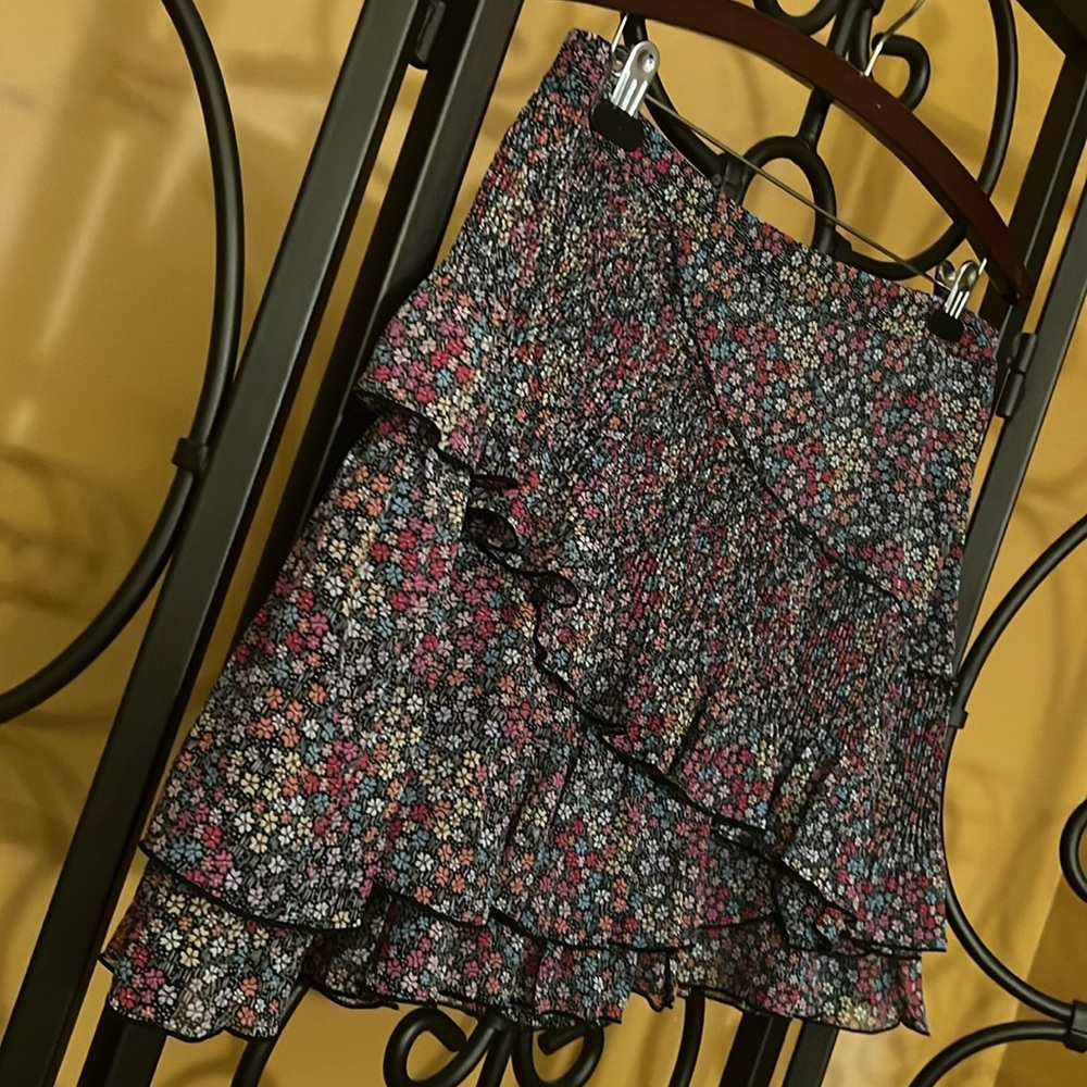 TED BAKER Aneka Floral Print Tiered Mini Skirt